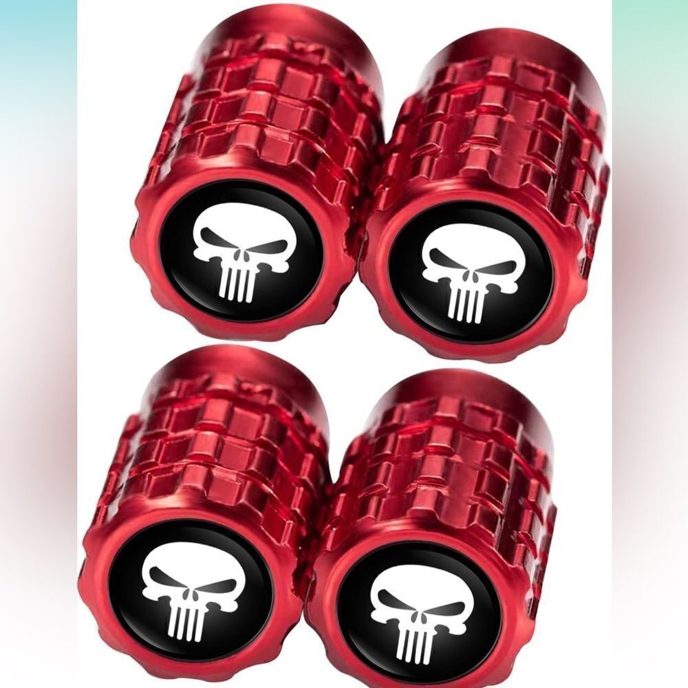 Skull valve Stem caps in Red set of 4 NWT